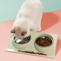 고양이 그릇 피더 스테인리스 스틸 애완 동물 비 슬립 개 먹이 Z 모양 도구 유쾌한 도구