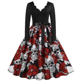 Casual Dresses Halloween Skull Print Dress Slim V-neck Korean Sexy Women Vestido De Mujer Party Y2k