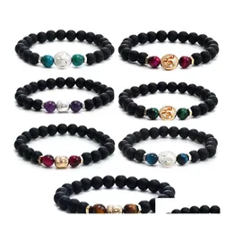 Perlenstränge Designermode 8 mm Tigerauge Naturstein Perlenarmbänder Buddha Kopf Baum des Lebens Charms Chakra Nce Armband St Otr40