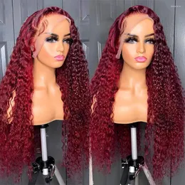 Borgoña Wave Deep Lace Front Wig 30 32 pulgadas 13x4 Rojo Color Brasil Remy 150% T Parte de pelucas de cabello humano rizado para mujeres