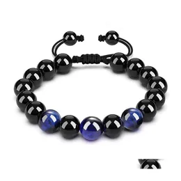 Straski z koralikami Czarno -Blue Tiger Eye Kamienna Bransoletka 8 mm 10 mm ręcznie robione linowanie pleciona joga pseras biżuteria kropla dostawa bransoletki otzbm