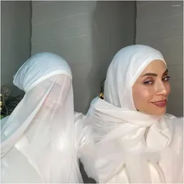 الملابس العرقية 2 في 1 من النساء شيفون شيفون هوجيب وشاح مع القميص غطاء غطاء محرك السيارة الإسلام الإسلام المسلم شال الداخلي.