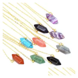 Pendant Necklaces Natural Crystal Gold Fluorite Hexagonal Column Necklac Mineral Healing Stone For Men Women Jewelry Gift Dr Dhgarden Dhbut