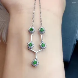 Chains Natural Green Diopside Necklace Pendant S925 Silver Gemstone Elegant Diana Row Woman Party Gift Fine Jewelry