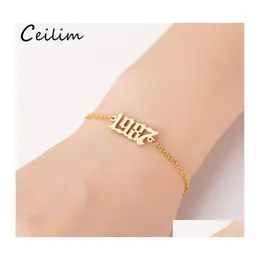 Link Chain Minimalism Number Bracelet For Men Women Hand Jewelry Personalized Special Dates Birth Year Bracelets Old English Brithd Otuql