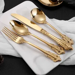 Ужины наборы посуды Европа ретро золотые столовые приборы Королевский роскошный экологичный дизайн Подарок Элегантный пожизненный ужин Cubiertos Dorados Home Decore EC50CJ