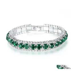Link Chain Fashion Fl Round Crystal Bracelets For Women Ladies Sier Plated Bracelet Plating Alloy Minimalist Pseira Feminina Weddin Ot54V