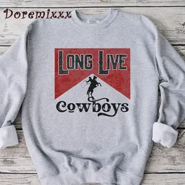 Damen Hoodies Sweatshirts Long Live Cowboys Western Grafik Sweatshirt für Frauen Pferdeliebhaber Lässige Kapuzen Cowgirl Ärmel Y2k Kleidung 2000er Jahre 230203
