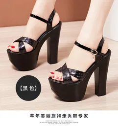 Sandals Square Heel Womens Platform Women's Shoes 15 Cm Sexy Ultra-High Heels Banquet Female Plus Size Pumps 32 33 42 43