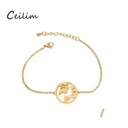 Link Cadeia Mapa mundial Pulseiras de a￧o inoxid￡vel para mulheres simples ajuste Gold Sier Charm Bracelet Party Wedding Jewelry Day Otf6h