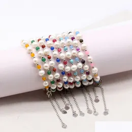 Perlen wunderschöne natürliche Süßwasser weiße Perlen Armband mit Stein Mini Größe 4 mm Edelstein Armreifen für Frauen Schmuck Drop Deliv Dhylo