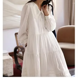 Casual Dresses College Style White Fairy Dress Large Lapel High midja Loose Over the Kne Long Kjol Black A-Line Women