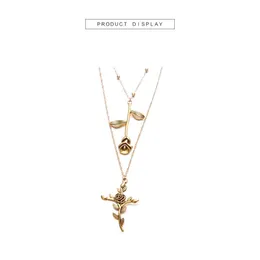 Pendant Necklaces Pretty Rose Mti Layer Necklace Vintage Charm Sweater Long Chain Flower Luckyhat Drop Delivery Jewelry Pendants Dhr6U