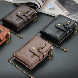 Wallets Men Wallet Retro Leather Gentleman Slim Purse Pocket Coin Pouch Short Portable Card Holder Male Double Zipper Money Clip