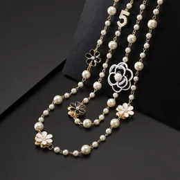 Ожерелье из бисера цветок № 5 Ожерелье для женщин длинное жемчужное двойное слое камелия подвесное подвесное подвесное ожерелье Подарки для друзей 230203