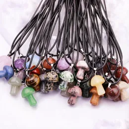 Pendant Necklaces Wholesale Carved Mushroom Natural Gem Stone Quartz Crystal Amethyst Tiger Eye Hand Charms Diy Jewelry Maki Dhgarden Dhak3