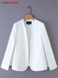 Kvinnorjackor Kvinnor Split Design Cloak Suit Coat Office Lady Black White Jacket mode Streetwear Casual Loose Outterwear Tops C613 230203