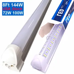 T8 8Ft 4 Rows 144W Integrated Tube Light V Shape LED Tube T 8 4Ft 5Ft 6Ft 8 Ft Cooler Door Freezer Lighting High Efficiency Fluorescent Bulbs Lamp USASTAR