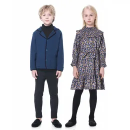 Mädchenkleider Herbst Jungen Mädchen Kleidung Teen Kariertes Kleid mit Futter Eleganter Blazer Overalls Schwester Bruder Baumwolle #9999 230202