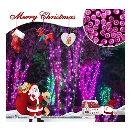 Led Strings 7M 12M 22M Solar Lamps String Lights 100/200 Leds Outdoor Fairy Holiday Christmas Party Garlands Lawn Garden Drop Delive Dhyhq