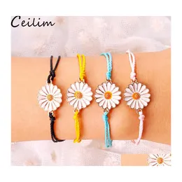 Charm Bracelets Handmade Wax Thread Woven Mtilayer Friendship Braided Bracelet String With Chrysanthemum Flower For Women Summer Dro Otxg3