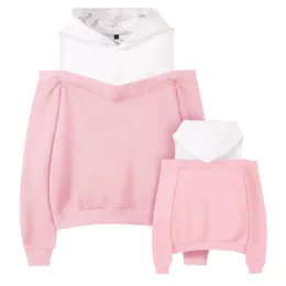 Kvinnors hoodies tröjor Anpassade po Autumn Solid Color Streetwear Axless Long Sleeve Sexig Fake Two-Piece Off Shoulder Hooded Women 230202