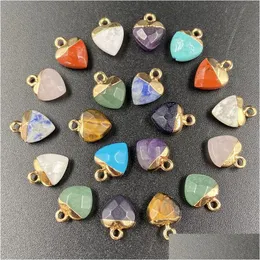 Charms Gold Plating Heart Shape Natural Stone Agate Crystal Turquoises Jades Opal Stones Pendant For Jewelry Making Earrings Dhgarden Dhxla
