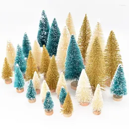Dekoracje świąteczne 27pcs/lot mini drzewo złota zielona sosna na stół domowy Navidad Xmas Ornament Prezenty