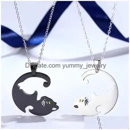 Pendant Necklaces Two Cat Couples Jewelry Necklace For Lovers Kitten Animal Choker Women Valentines Day Friends Drop Delivery Pendant Dhfry
