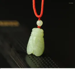 Pendant Necklaces Natural Hetian Little Green Jade Handcarved Cicada Necklace Women Baby Pendants Jewelry Top Brand