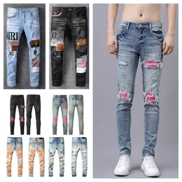 Jeans för män Motorcykel Jeansbyxor Stjärna män Broderi Ripped Skinny Designer Mode Hip Hop Distressed Biker Slim Fit Stretch Europeiskt märke Jean Hombre E0uX#