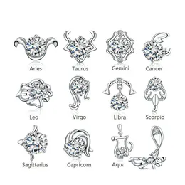 Stud Luxury Twee Constellations Sier Plated Earrings Cz Cubic Zirconia Diamond Zodiac For Women Ladies Fashion Jewelry Drop Delivery Othru