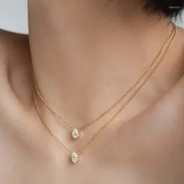 Girocollo 2023 coreano doppio strato goccia d'acqua collana con pendente zircone per le donne trendy color oro catena clavicola gioielli da festa