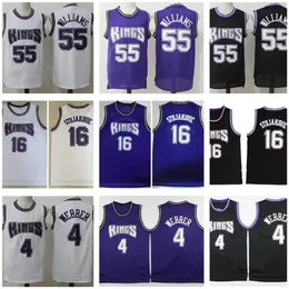 레트로 남성 농구 유니폼 Jason 55 Williams Peja 16 Stojakovic Chris 4 Webber Mike Bibby Black Blue 1998-99 경재 클래식 저지 빈티지