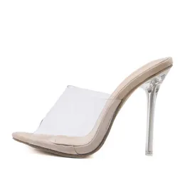 드레스 슈즈 eilyken 2023 PVC 투명 젤리 여성 슬리퍼 열린 발가락 하이힐 공석 신발 명확한 샌들 크기 35-42 G230203