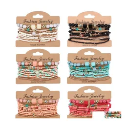 Perlenstränge Mode elastische Mtilayer Kristall Stein Perlen Quaste Charms Armbänder Boho Armband für Frauen Geschenk 8 teile/satz Drop Deli OT5WV