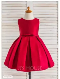 소녀 드레스 Eightree Red 라인 새틴 꽃 소녀 보석 목록 무릎 길이 파티 가운 공식적인 드레스