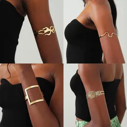 Bangle Punk Gold Color Hollow Wide Cuff Barcelets for Women Creative Metal Arm Open Armlet Masn