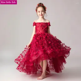 Flickaklänningar Flower Girls for Party and Wedding Pageant Ball Gown High Low Fromal Dress