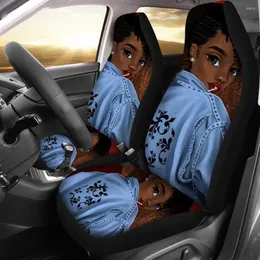 Car Seat Covers Protector Cover African Girls Prints Steering Wheel Universal Belt Sets Washable