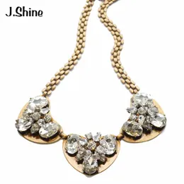 Correntes JShine Gold Color Chain Marca Jeia Cheger Cara de Vidro Colar Women Women Wedding Bijoux femme