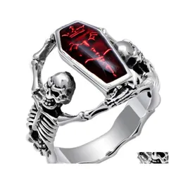 Rings de cluster vintage skl anel de anel de hip hop padr￣o de engajamento masculino moda de zirc￣o vermelho para mulheres punk jewelry presente entrega de gotas otjtw