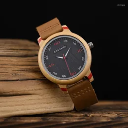 Armbandsur Wood Men's Watches Leather Strap Simple Casual Wristwatch Custom Logo Pack