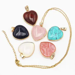 Natural Stone Halsband Multicolor Healing Gold Edged Heart Shaped Gemstone Pendants Reiki Charms Fashion Diy Jewelry Accessorie