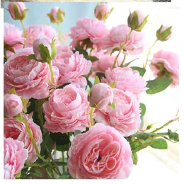 장식용 꽃 시뮬레이션 모란 장미 꽃다발 인공 실크 녹색 식물 웨딩 홈 정원 파티 장식 공예 핑크 흰색 장미