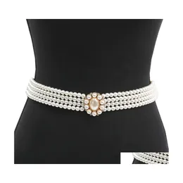 Belly Chains Fashion Elegant Women Pearl Belt Midjeb￤lten Elastiska Buckle Chain Female Girls Dress Crystal Strap Drop Delivery Jewelry Otnob