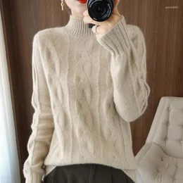 Kvinnors tröjor Pure Wool Cashmere Sweater Fall/Winter 2023 Ladies Half High Neck Pullover Casual Knit Topps Korean Large Size Female Jacket