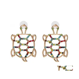 Dangle żyrandol biżuteria mody vintage Colorf Rhinestone Turtle Coldings Kolczyki DHOLD DH5NV