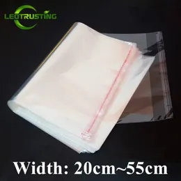 Verpackungsbeutel, 100 Stück, 20–55 cm Breite, durchsichtig, selbstklebende OPP-Beutel, transparente Kleidung, Schuhe, T-Shirt, Socken, Unterwäsche, BH, Geschenkverpackung, Beutel 230204