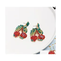 Stud Fashion Jewelry Colorf Rhinstone Diamond Cherry Earrings Drop Delivery DHP1X